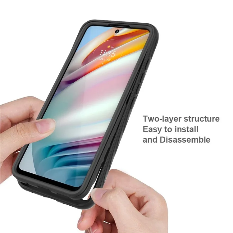 For Motorola Moto G60 Well-protected 3-in-1 Case PC + TPU Hybrid Anti-scratch Mobile Phone Shell with PET Screen Protector - Black-Cellmalls