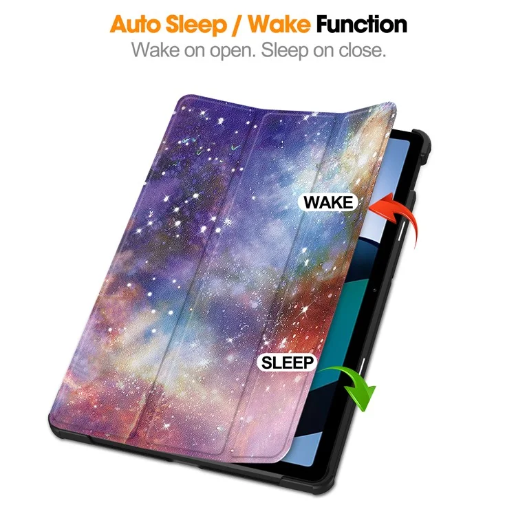 For Xiaomi Redmi Pad SE PU Leather Tablet Case Pattern Printing Tablet Cover with Tri-fold Stand - Galaxy-Cellmalls
