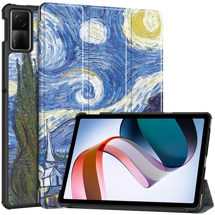 For Xiaomi Redmi Pad SE PU Leather Tablet Case Pattern Printing Tablet Cover with Tri-fold Stand - Galaxy-Cellmalls