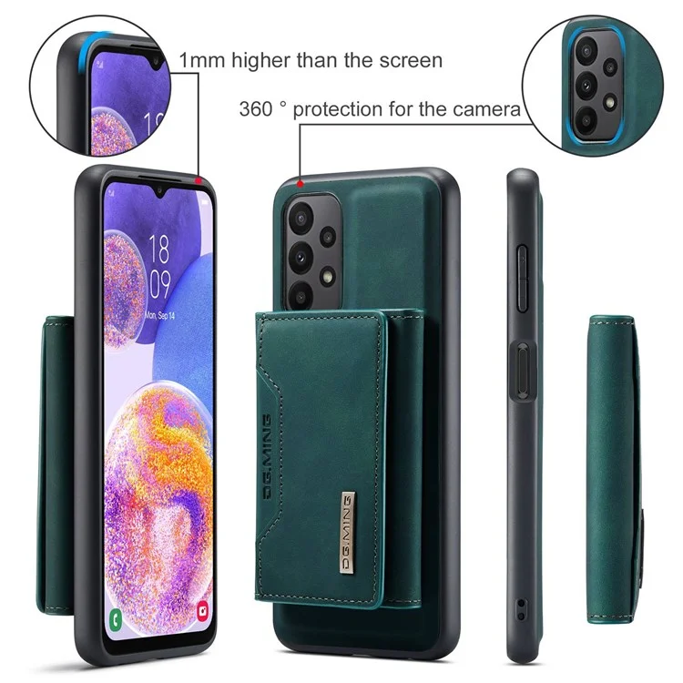 DG.MING M2 Series for Samsung Galaxy A23 5G (Global Version) / 4G Anti-scratch Anti-drop Wallet Style Magnetic 2-in-1 Phone Case Support Wireless Charging Shell - Green-Cellmalls