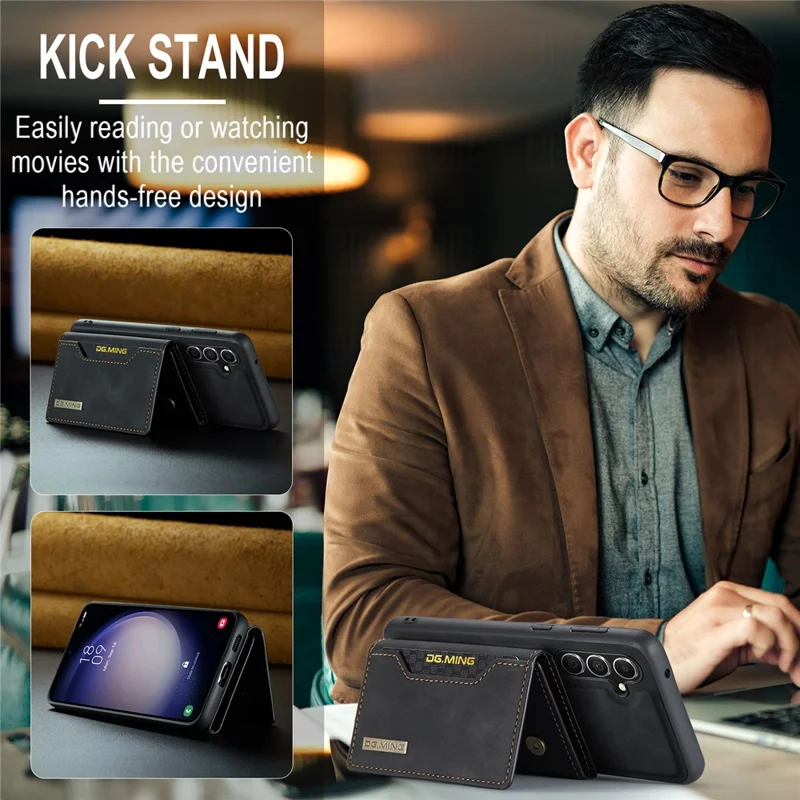 DG.MING M2 Series for Samsung Galaxy A15 4G / 5G Case Detachable 2-in-1 Wallet Phone Leather Back Cover - Black-Cellmalls