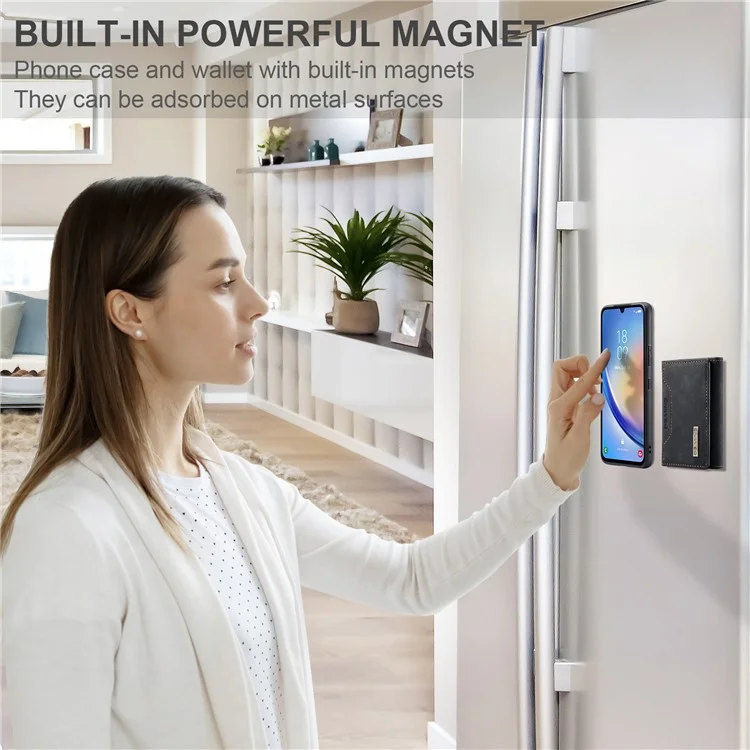 DG.MING M2 Series Detachable Wallet Cover for Samsung Galaxy A14 4G / 5G , PU Leather Coated PC+TPU Kickstand Phone Case - Black-Cellmalls