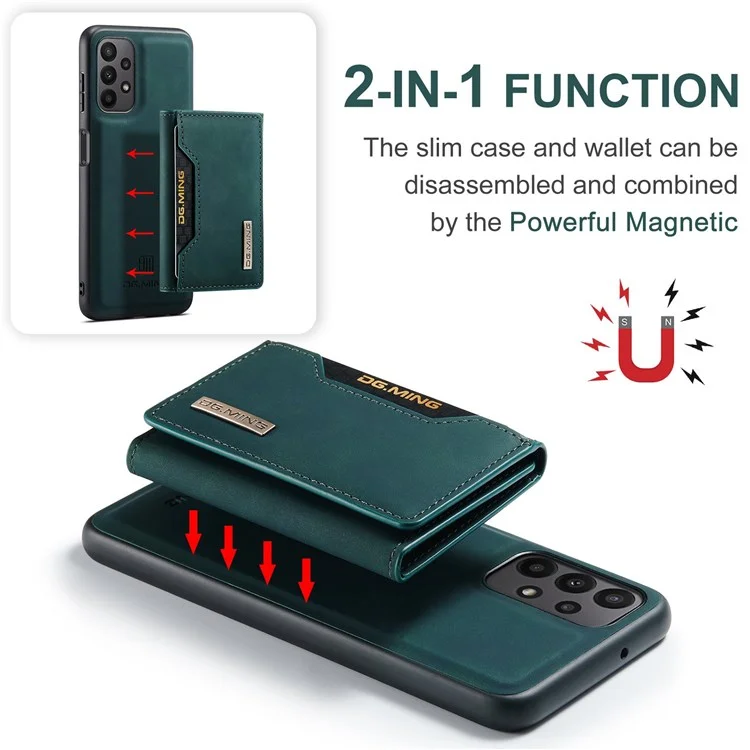 DG.MING M2 Series for Samsung Galaxy A23 5G (Global Version) / 4G Anti-scratch Anti-drop Wallet Style Magnetic 2-in-1 Phone Case Support Wireless Charging Shell - Green-Cellmalls