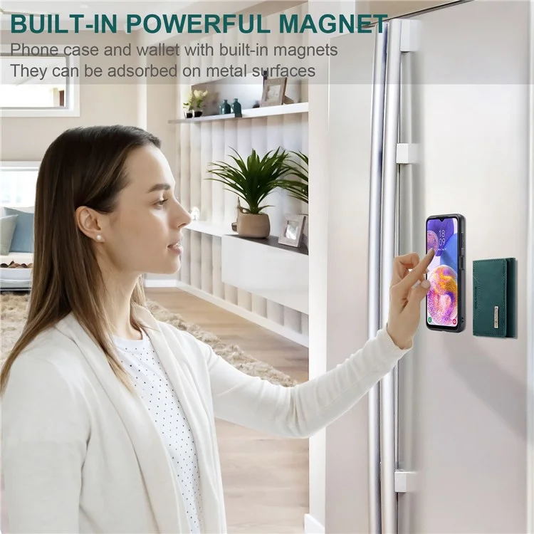 DG.MING M2 Series for Samsung Galaxy A23 5G (Global Version) / 4G Anti-scratch Anti-drop Wallet Style Magnetic 2-in-1 Phone Case Support Wireless Charging Shell - Green-Cellmalls