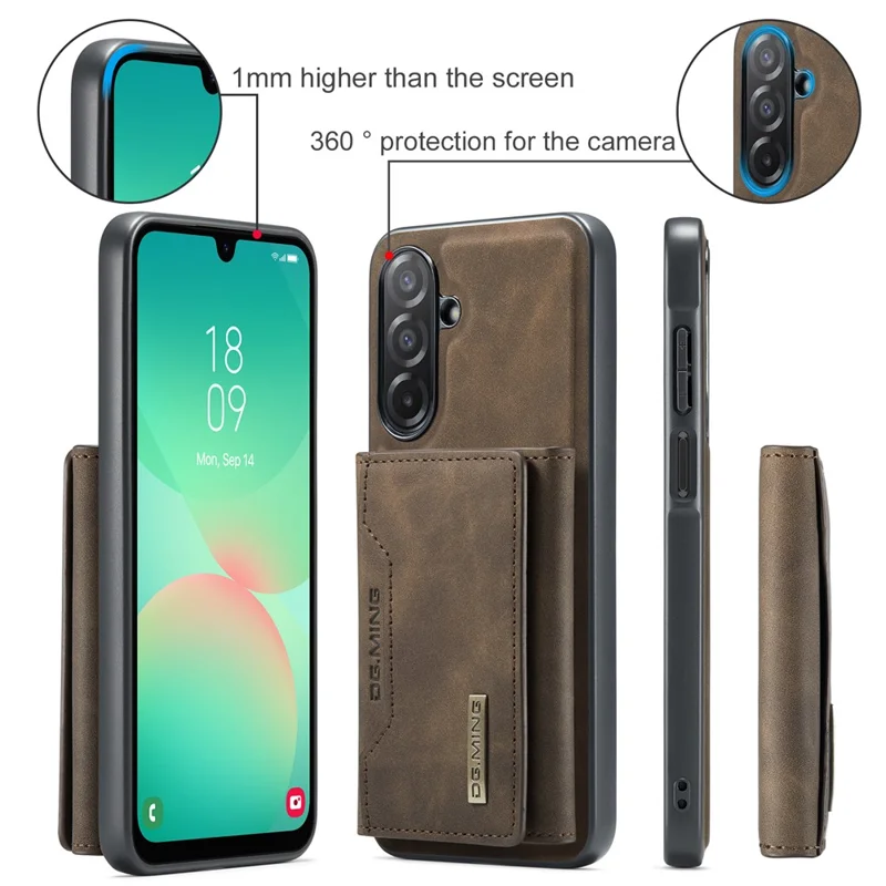 DG.MING M2 Series for Samsung Galaxy A26 5G Case PU + PC + TPU Phone Cover Detachable Wallet - Coffee-Cellmalls