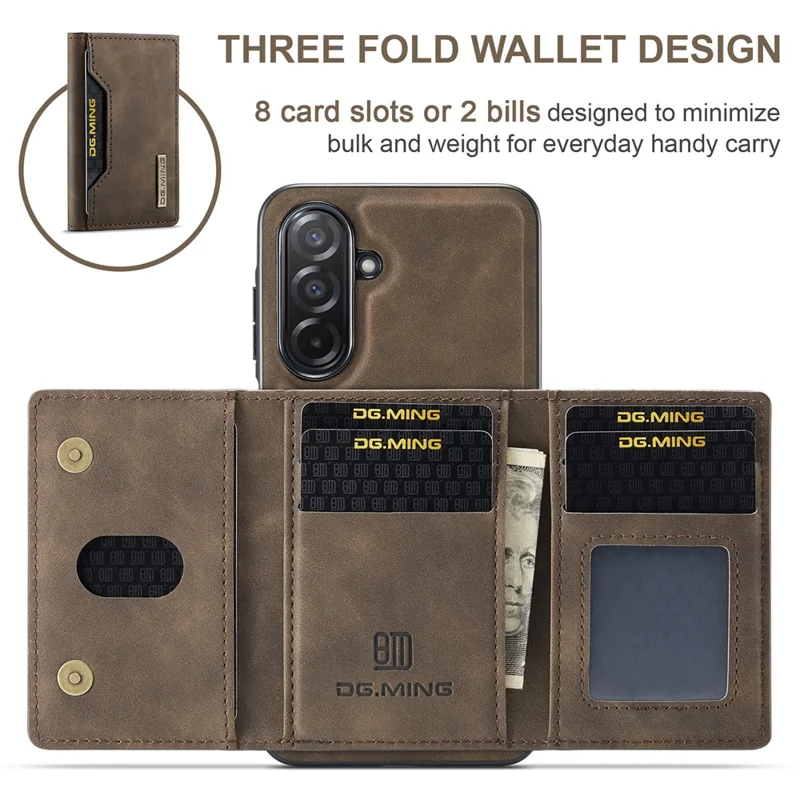 DG.MING M2 Series for Samsung Galaxy A26 5G Case PU + PC + TPU Phone Cover Detachable Wallet - Coffee-Cellmalls