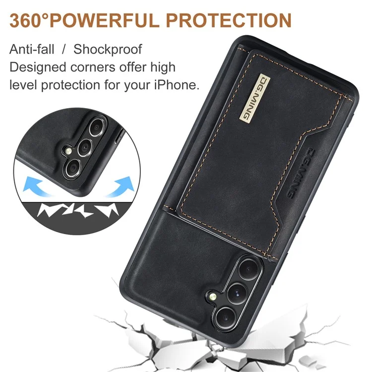 DG.MING M2 Series for Samsung Galaxy A34 5G Detachable Magnetic Phone Case PU Leather Coated PC+TPU Wallet Cover with Kickstand - Black-Cellmalls