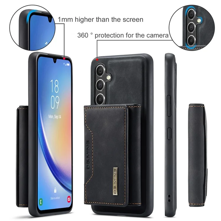 DG.MING M2 Series for Samsung Galaxy A34 5G Detachable Magnetic Phone Case PU Leather Coated PC+TPU Wallet Cover with Kickstand - Black-Cellmalls