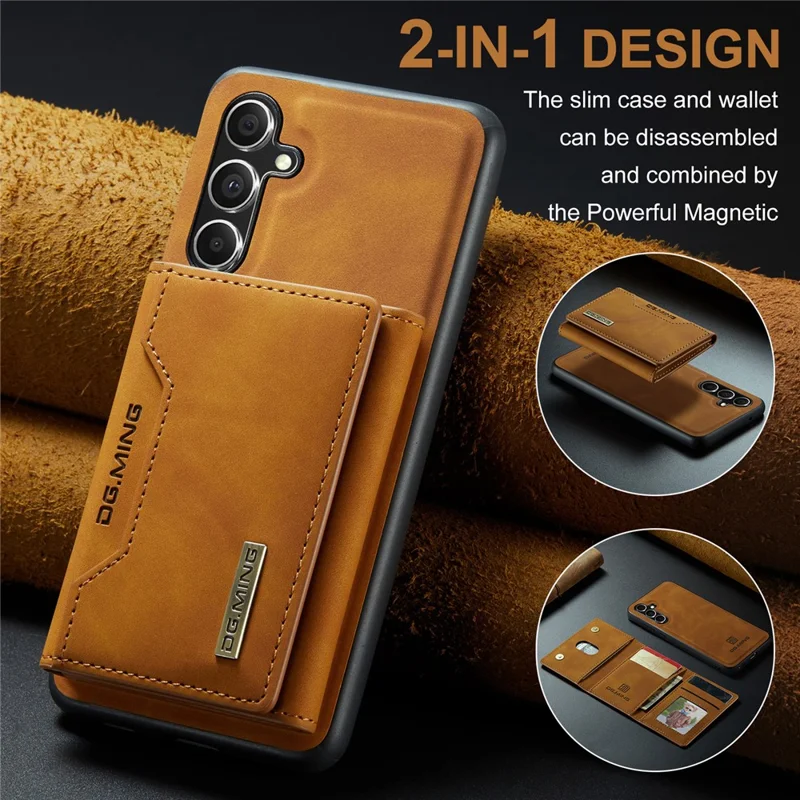 DG.MING M2 Series for Samsung Galaxy A35 5G Kickstand Case Detachable Magnetic Wallet Phone Cover - Brown-Cellmalls