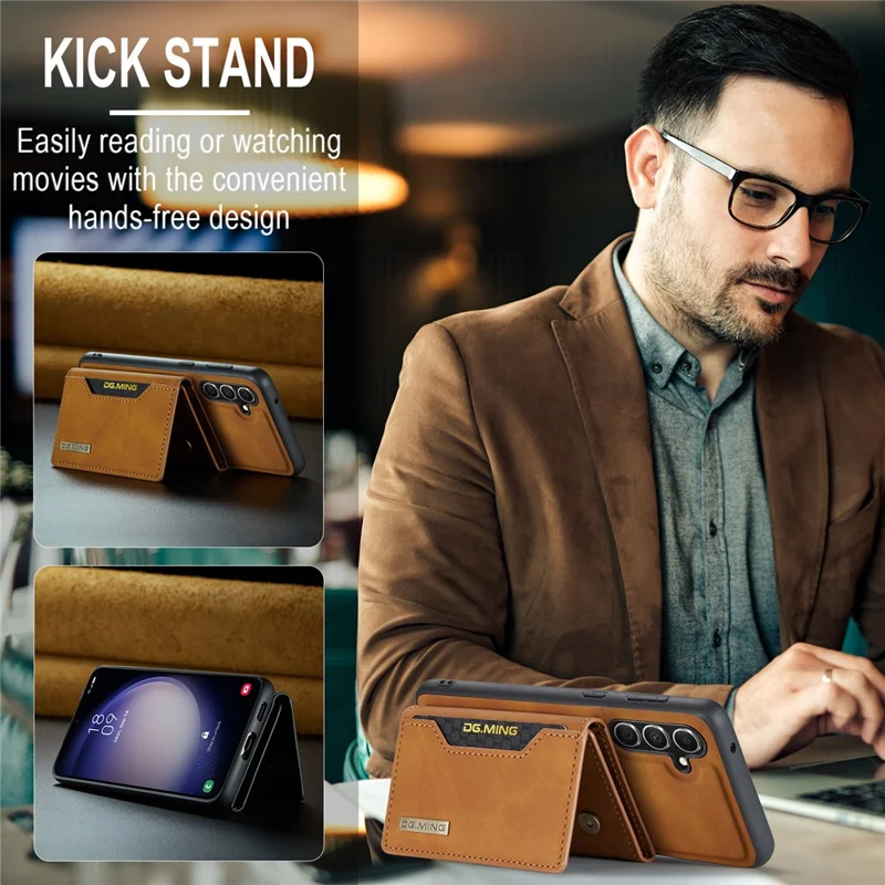 DG.MING M2 Series for Samsung Galaxy A35 5G Kickstand Case Detachable Magnetic Wallet Phone Cover - Brown-Cellmalls