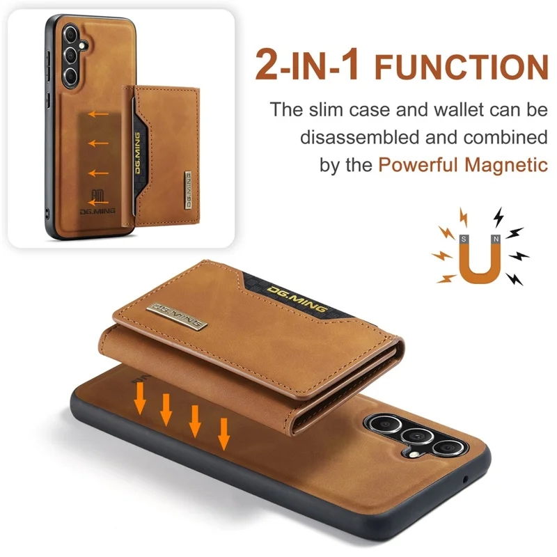 DG.MING M2 Series for Samsung Galaxy A35 5G Kickstand Case Detachable Magnetic Wallet Phone Cover - Brown-Cellmalls