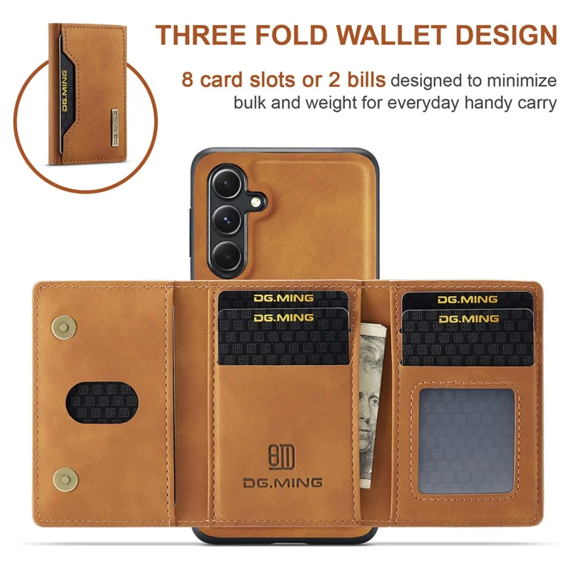 DG.MING M2 Series for Samsung Galaxy A35 5G Kickstand Case Detachable Magnetic Wallet Phone Cover - Brown-Cellmalls