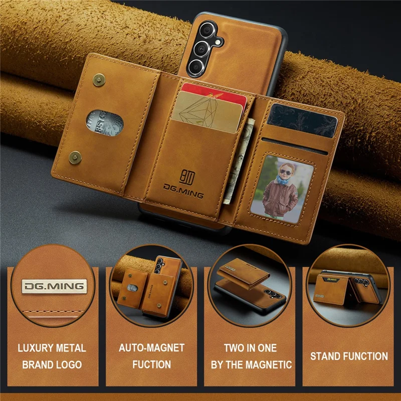 DG.MING M2 Series for Samsung Galaxy A36 5G Case PU+PC+TPU Phone Cover Detachable Wallet - Brown-Cellmalls