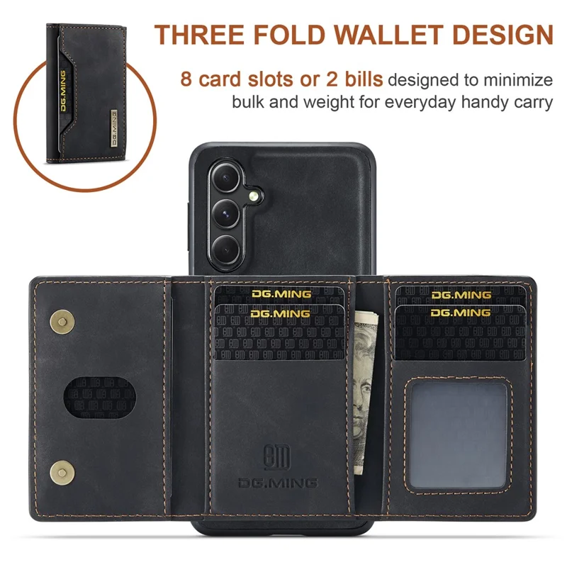 DG.MING M2 Series for Samsung Galaxy A16 5G / A16 4G Case PU+PC+TPU Phone Cover Detachable Wallet - Black-Cellmalls
