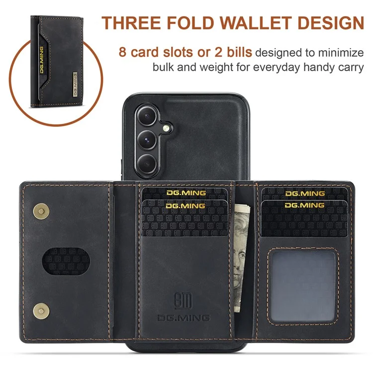 DG.MING M2 Series for Samsung Galaxy A34 5G Detachable Magnetic Phone Case PU Leather Coated PC+TPU Wallet Cover with Kickstand - Black-Cellmalls