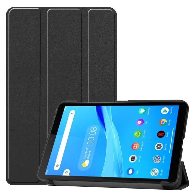 For Lenovo Tab M7 (2nd Gen) TB-7305F / (3rd Gen) Stable Tri-fold Stand Stand Tablet Cover Textured Surface PU Leather Tablet Case with Dual Viewing Angles  - Black-Cellmalls