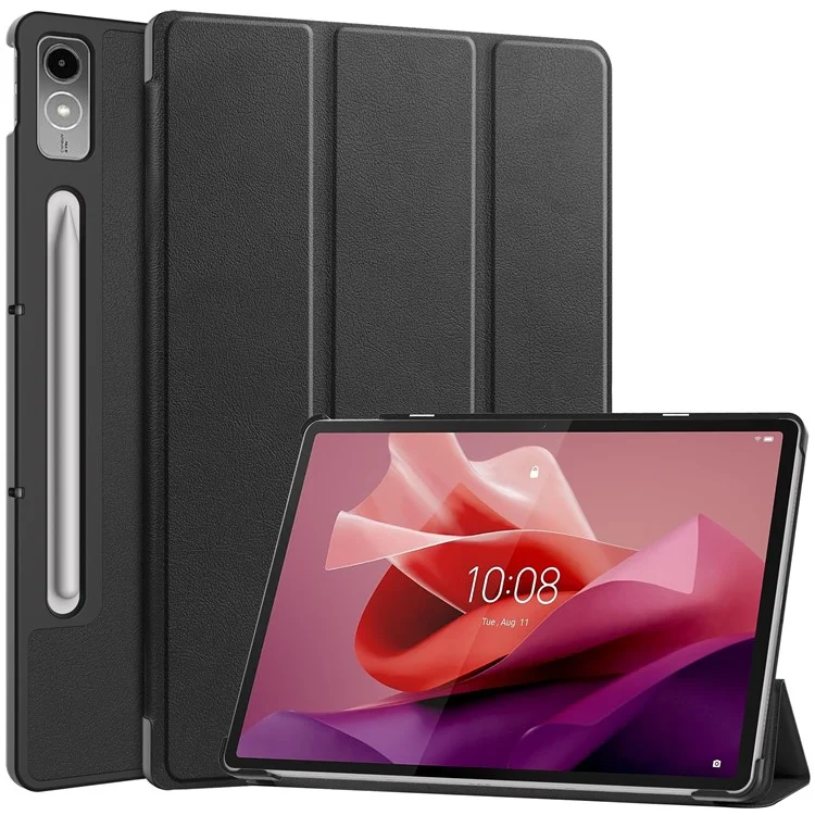 For Lenovo Tab P12 PU Leather Case Tri-Fold Stand Full Protection Tablet Cover - Black-Cellmalls