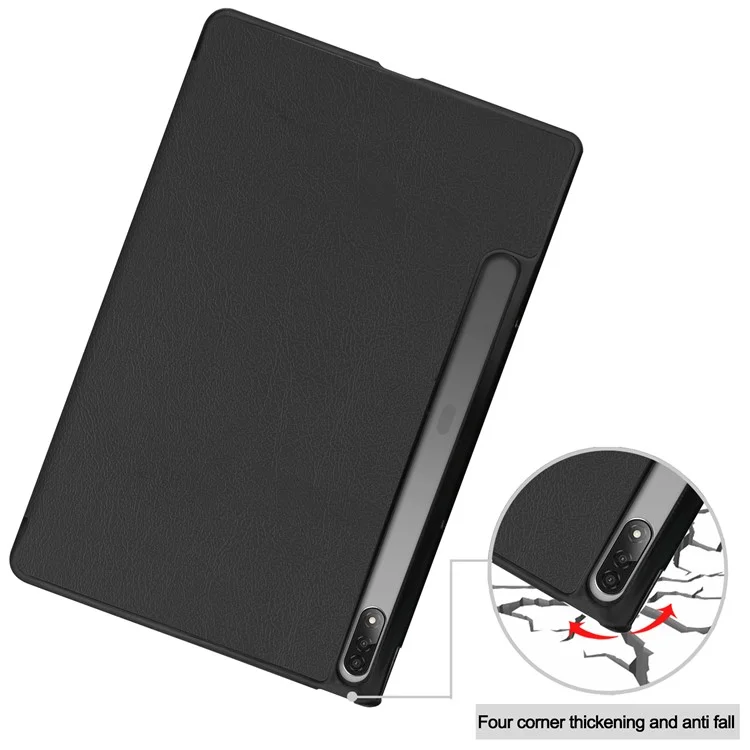 Trifold Stand Tablet Cover for Lenovo Tab P12 Pro, PU Leather + PC Protective Auto Wake/Sleep Smart Case - Black-Cellmalls