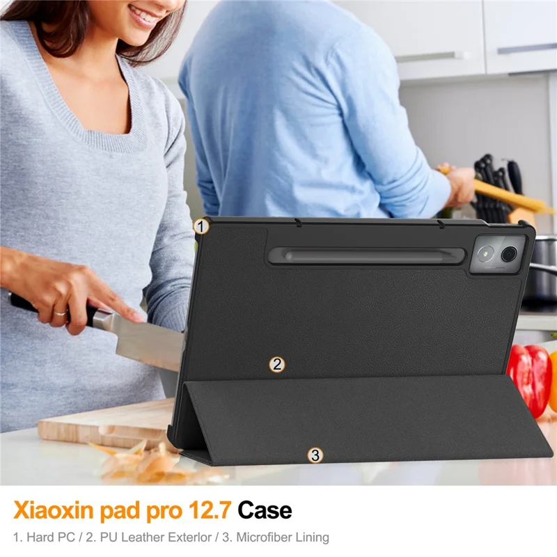 For Lenovo Xiaoxin Pad Pro 12.7 inch Case Anti-Drop Leather Stand Tablet Cover - Black-Cellmalls