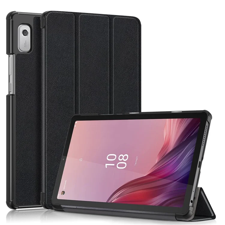 Tri-fold Stand Tablet Case for Lenovo Tab M9 TB-310FU , Auto Wake / Sleep PU Leather Tablet Cover - Black-Cellmalls