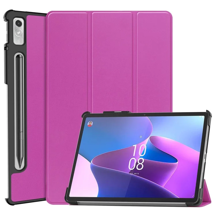 For Lenovo Tab P11 Pro Gen 2 Tri-fold Stand PU Leather Tablet Case Auto Wake / Sleep Function Drop-proof Cover - Purple-Cellmalls
