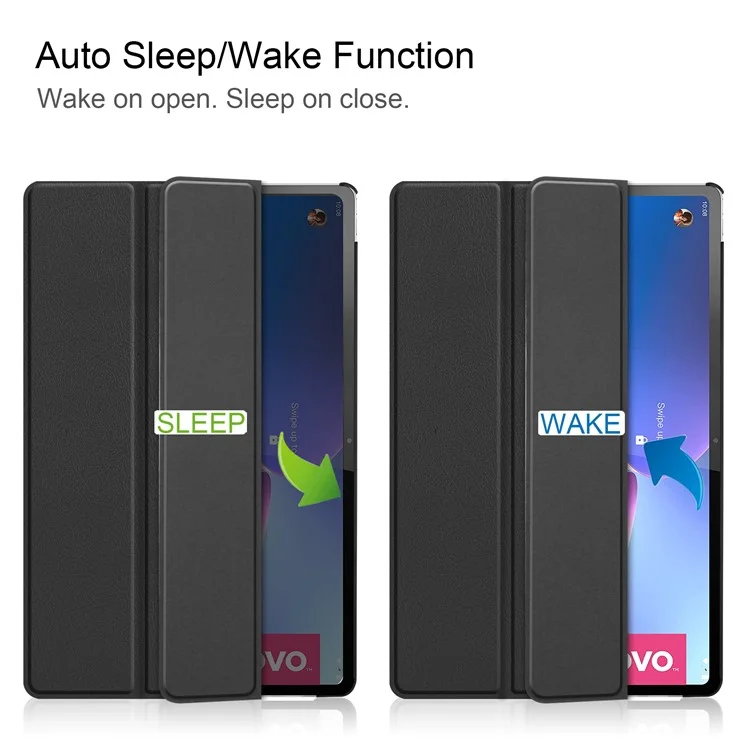 Trifold Stand Tablet Cover for Lenovo Tab P12 Pro, PU Leather + PC Protective Auto Wake/Sleep Smart Case - Black-Cellmalls