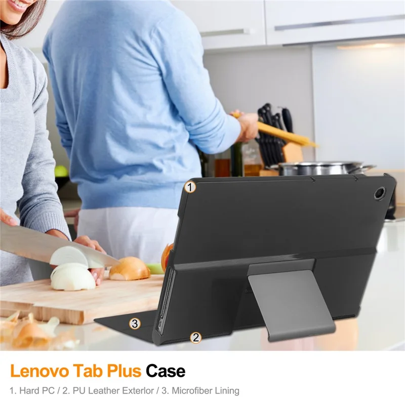 For Lenovo Tab Plus Stand Case Shockproof Leather Tablet Cover - Black-Cellmalls