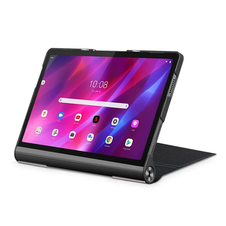Plain PU Leather Good Shock-Absorption Tablet Cover with Kickstand for Lenovo Yoga Tab 11 - Black-Cellmalls