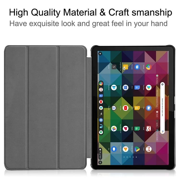 Litch Skin PU Leather Tri-fold Stand Shell for Lenovo Chromebook Duet Tablet Case - Black-Cellmalls