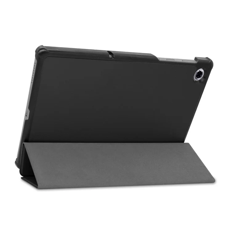 Tri-fold Leather Stand Case Textured PU Leather + PC Full Protective Tablet Case for Lenovo Tab M10 Plus TB-X606F - Black-Cellmalls