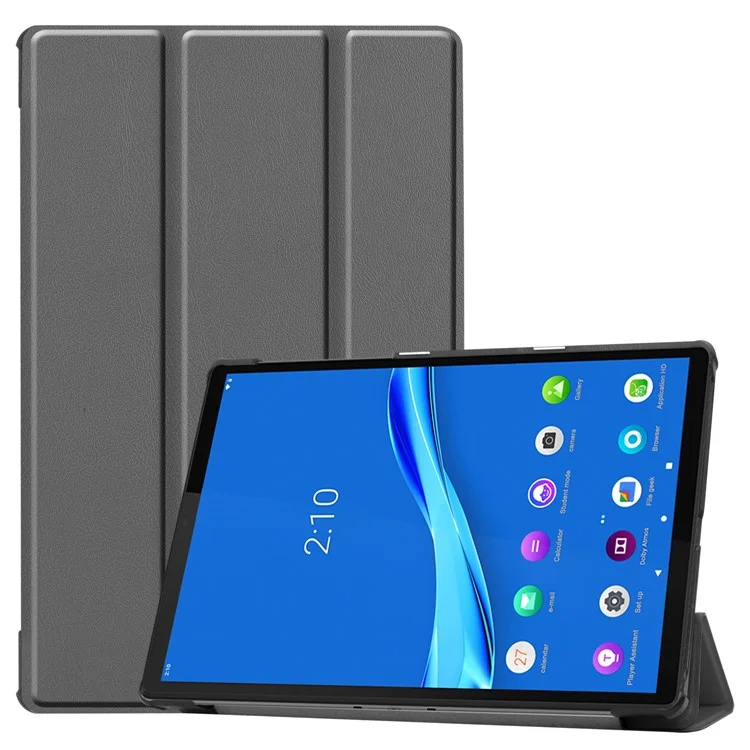 Tri-fold Leather Stand Case Textured PU Leather + PC Full Protective Tablet Case for Lenovo Tab M10 Plus TB-X606F - Black-Cellmalls