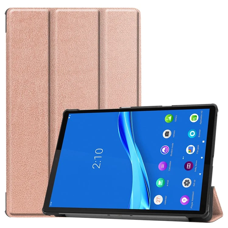 Tri-fold Leather Stand Case Textured PU Leather + PC Full Protective Tablet Case for Lenovo Tab M10 Plus TB-X606F - Black-Cellmalls