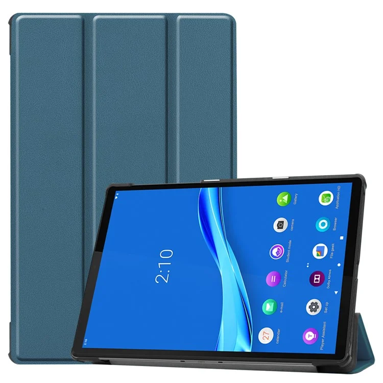 Tri-fold Leather Stand Case Textured PU Leather + PC Full Protective Tablet Case for Lenovo Tab M10 Plus TB-X606F - Black-Cellmalls