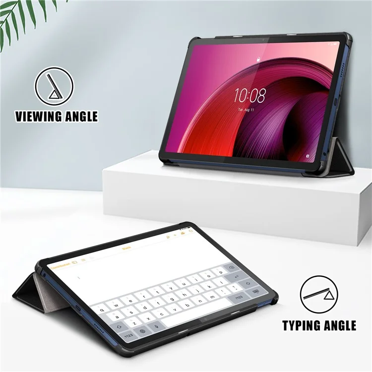 For Lenovo Tab M10 5G TB-360ZU Trifold Stand Smart Case PU Leather Full Body Protective Tablet Cover - Black-Cellmalls
