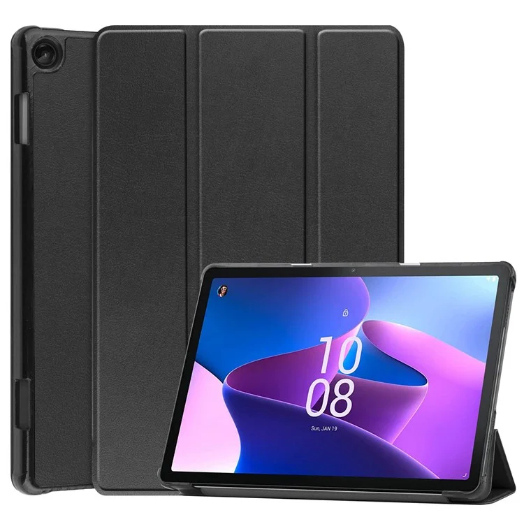 For Lenovo Tab M10 (Gen 3) TB-328FU / TB-328XU PU Leather Trifold Stand Cover Auto Sleep / Wake Case - Black-Cellmalls