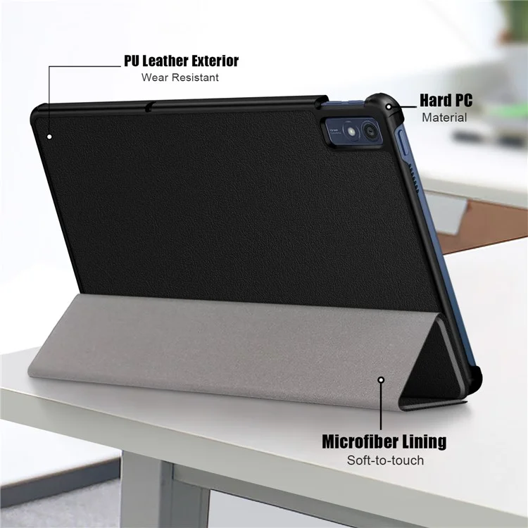 For Lenovo Tab M10 5G TB-360ZU Trifold Stand Smart Case PU Leather Full Body Protective Tablet Cover - Black-Cellmalls