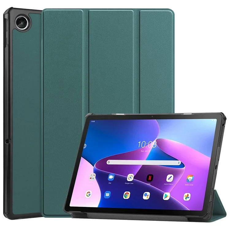 For Lenovo Tab M10 Plus (3rd Gen) PU Leather Trifold Stand Case Auto Sleep / Wake Tablet Full Protection Cover - Black-Cellmalls