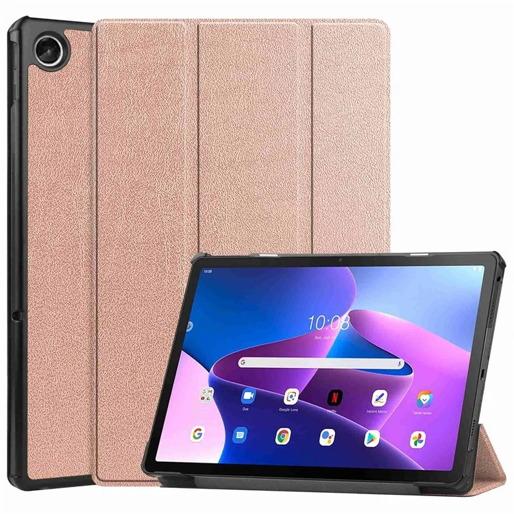 For Lenovo Tab M10 Plus (3rd Gen) PU Leather Trifold Stand Case Auto Sleep / Wake Tablet Full Protection Cover - Black-Cellmalls