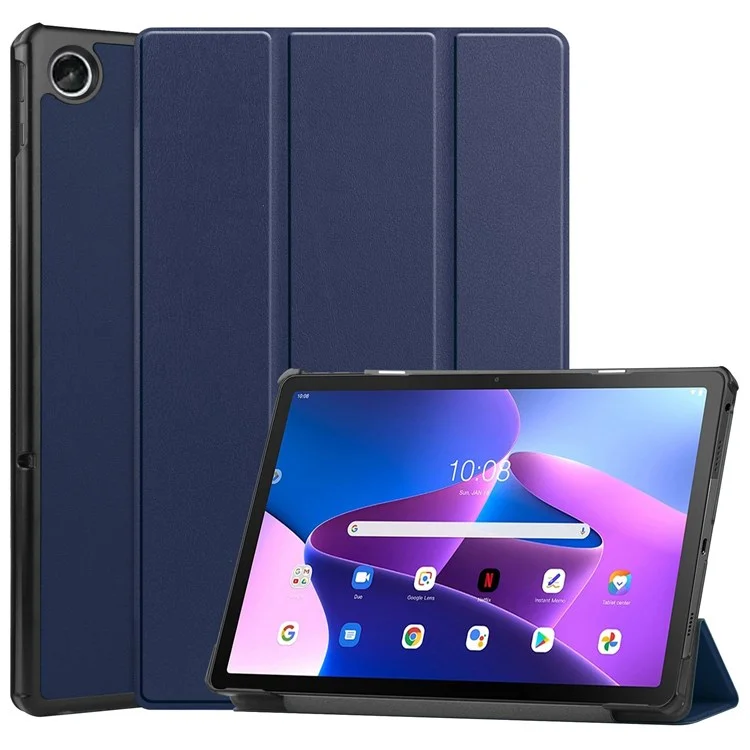 For Lenovo Tab M10 Plus (3rd Gen) PU Leather Trifold Stand Case Auto Sleep / Wake Tablet Full Protection Cover - Black-Cellmalls