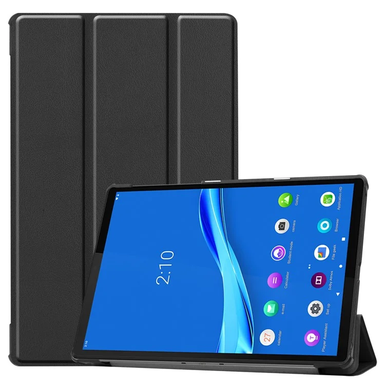 Tri-fold Leather Stand Case Textured PU Leather + PC Full Protective Tablet Case for Lenovo Tab M10 Plus TB-X606F - Black-Cellmalls