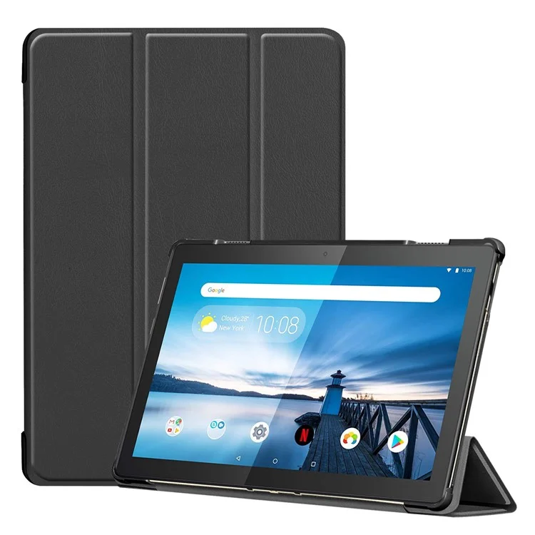 Tri-fold Stand Leather Case Narrow Bezel Design Dual-Angle Supporting Tablet Cover for Lenovo Tab M10 TB-X605F/TB-X505F - Black-Cellmalls