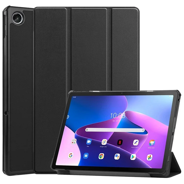 For Lenovo Tab M10 Plus (3rd Gen) PU Leather Trifold Stand Case Auto Sleep / Wake Tablet Full Protection Cover - Black-Cellmalls