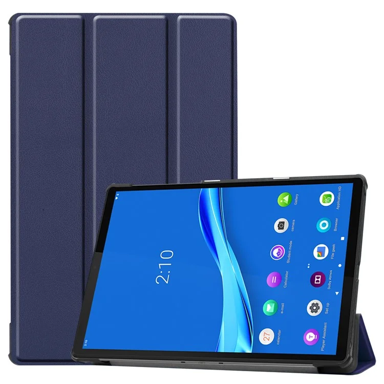Tri-fold Leather Stand Case Textured PU Leather + PC Full Protective Tablet Case for Lenovo Tab M10 Plus TB-X606F - Black-Cellmalls