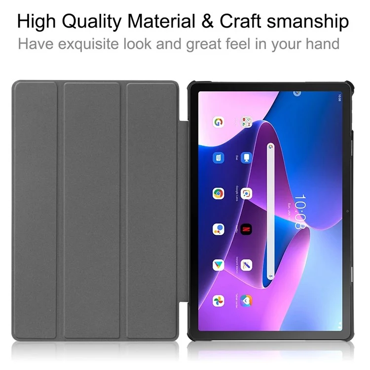 For Lenovo Tab M10 Plus (3rd Gen) PU Leather Trifold Stand Case Auto Sleep / Wake Tablet Full Protection Cover - Black-Cellmalls
