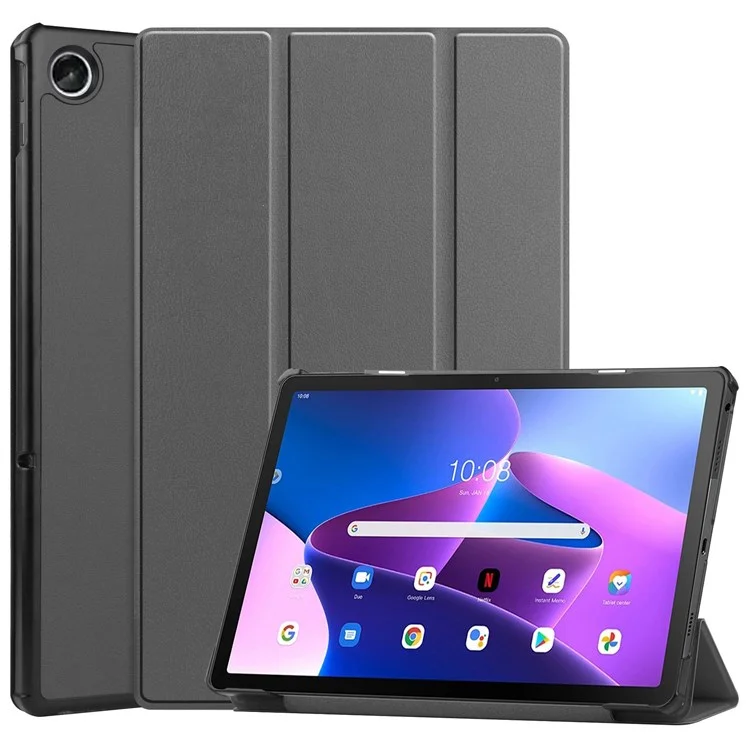 For Lenovo Tab M10 Plus (3rd Gen) PU Leather Trifold Stand Case Auto Sleep / Wake Tablet Full Protection Cover - Black-Cellmalls