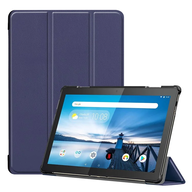 Tri-fold Stand Leather Case Narrow Bezel Design Dual-Angle Supporting Tablet Cover for Lenovo Tab M10 TB-X605F/TB-X505F - Black-Cellmalls