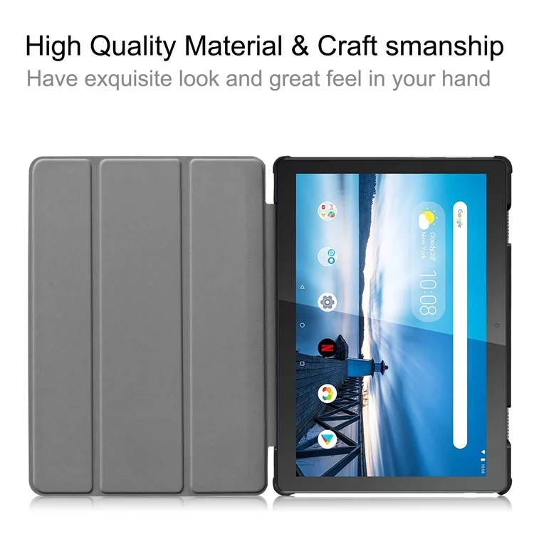 Tri-fold Stand Leather Case Narrow Bezel Design Dual-Angle Supporting Tablet Cover for Lenovo Tab M10 TB-X605F/TB-X505F - Black-Cellmalls