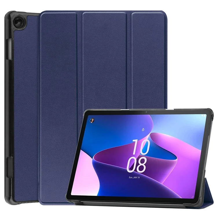 For Lenovo Tab M10 (Gen 3) TB-328FU / TB-328XU PU Leather Trifold Stand Cover Auto Sleep / Wake Case - Black-Cellmalls