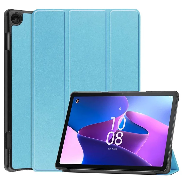 For Lenovo Tab M10 (Gen 3) TB-328FU / TB-328XU PU Leather Trifold Stand Cover Auto Sleep / Wake Case - Black-Cellmalls