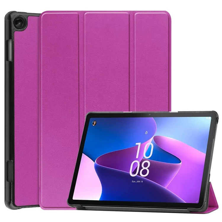 For Lenovo Tab M10 (Gen 3) TB-328FU / TB-328XU PU Leather Trifold Stand Cover Auto Sleep / Wake Case - Black-Cellmalls